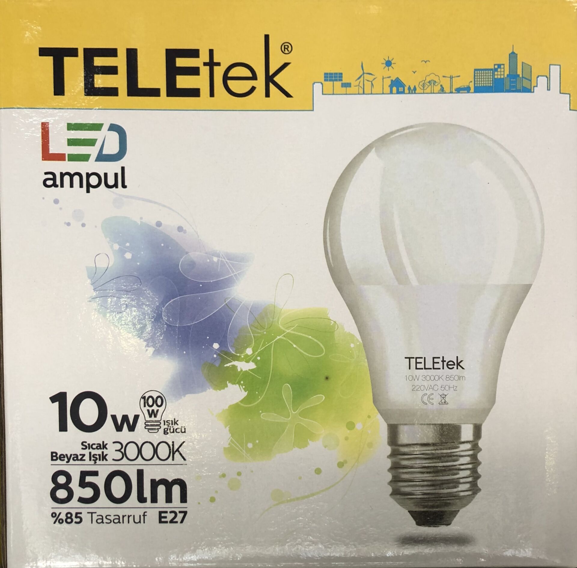 10W 3000K E27 SARI IŞIK TELETEK LED AMPUL