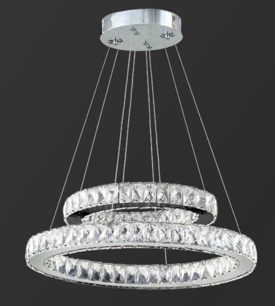 2’li Oval(Elips) 3 Renk Kumandalı Krom Power Led Avize