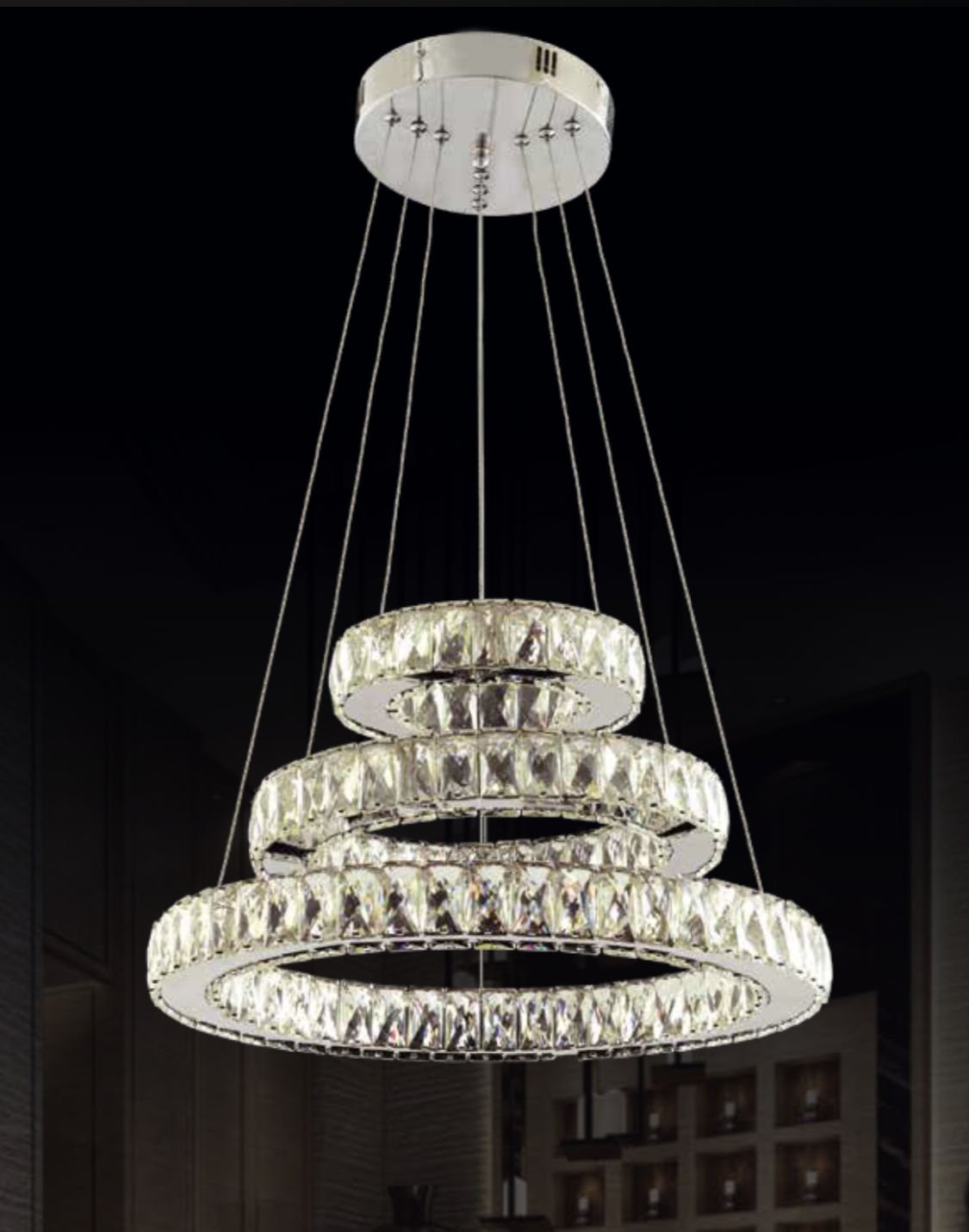 3’lü Sarkıt 3 Renk Kumandalı Krom Kristal Taşlı LED AVİZE
